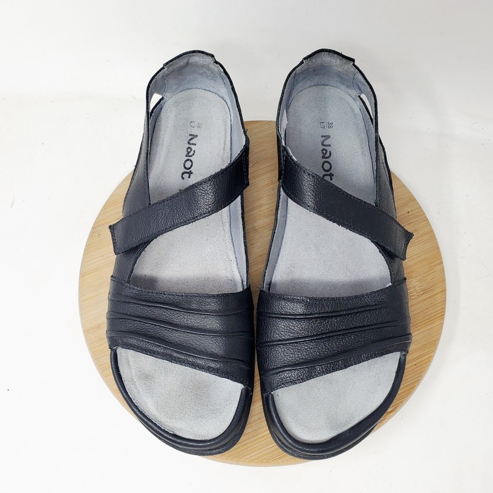Naot Sandals Womens 38 Papapki Black Strap Low Wedge Comfort Shoes